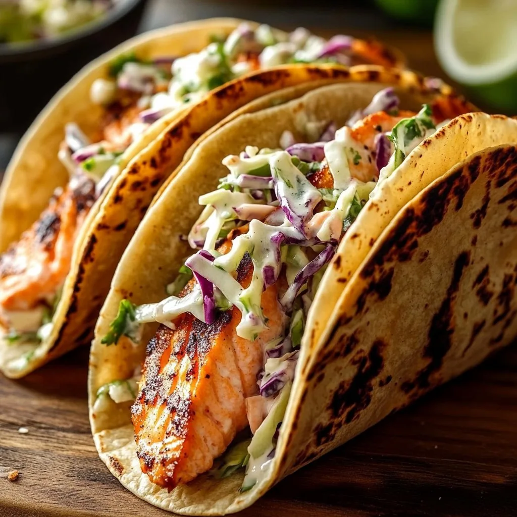 Air Fryer Salmon Tacos with Slaw