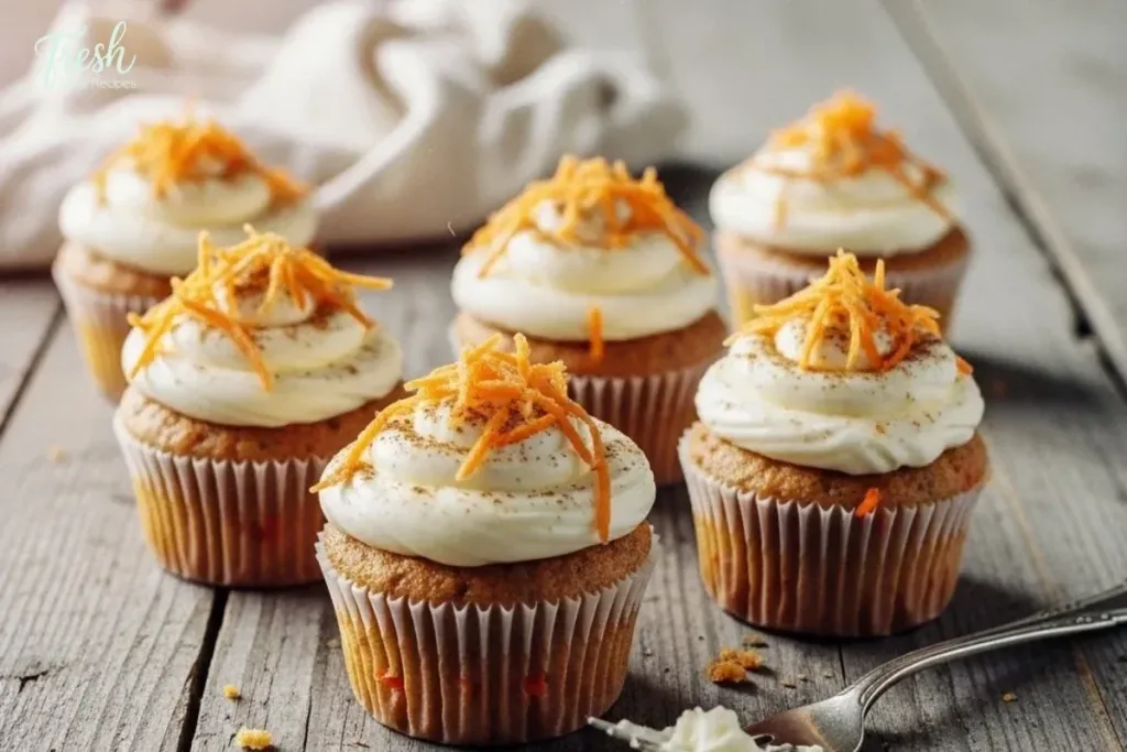 Delicious carrot cream cheese cupcakes with cream cheese frosting.