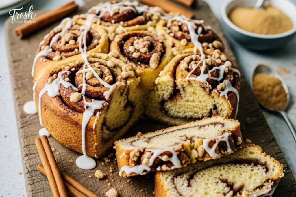 Delicious Cinnamon Roll Coffee Cake with a swirl of cinnamon and icing