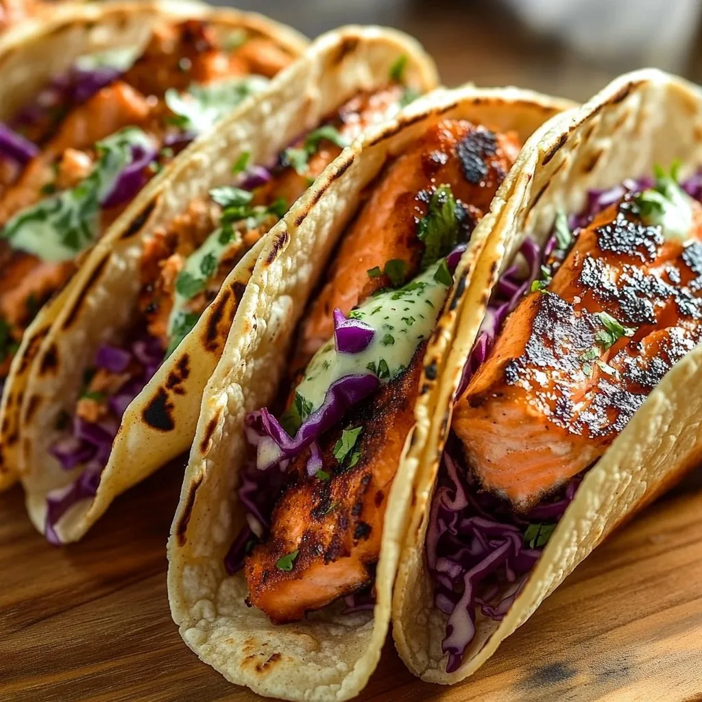 Air Fryer Salmon Tacos with Slaw