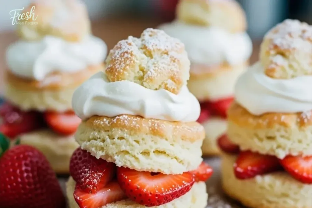 Easy strawberry shortcake cups served in stylish glasses with fresh strawberries.
