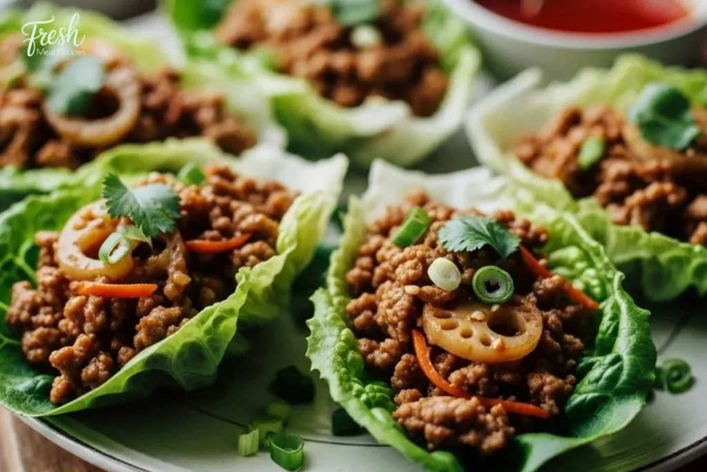 Ground turkey lettuce wraps filled with savory ingredients for a low-carb meal