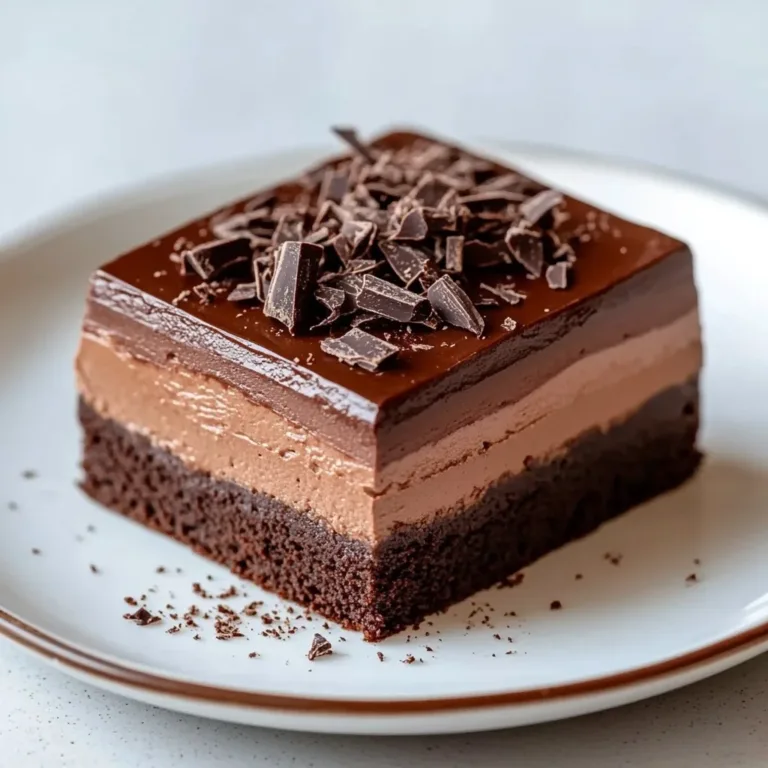 Delicious chocolate mousse brownies drizzled with chocolate sauce