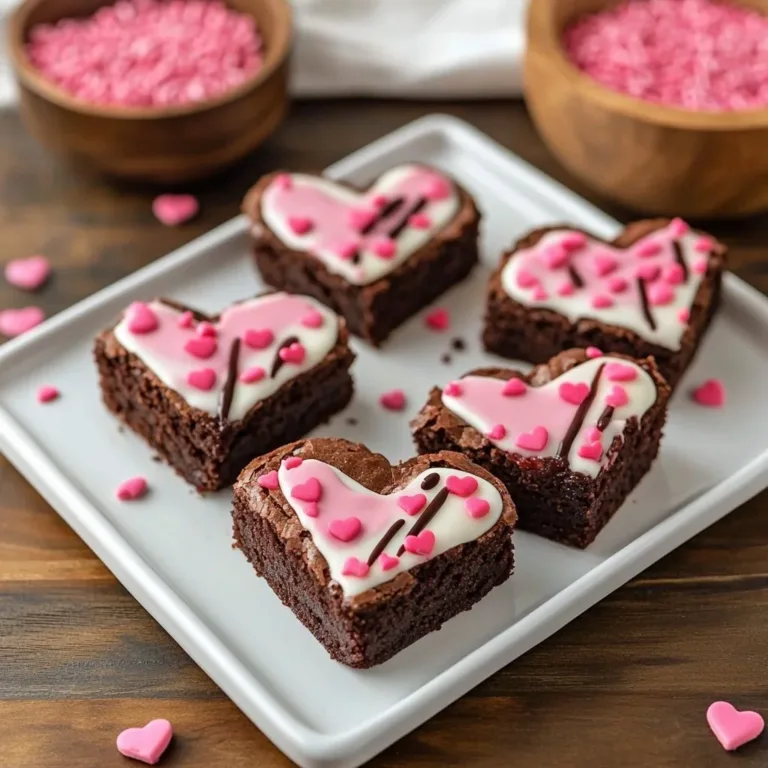 Delicious heart shaped brownies ready to be enjoyed