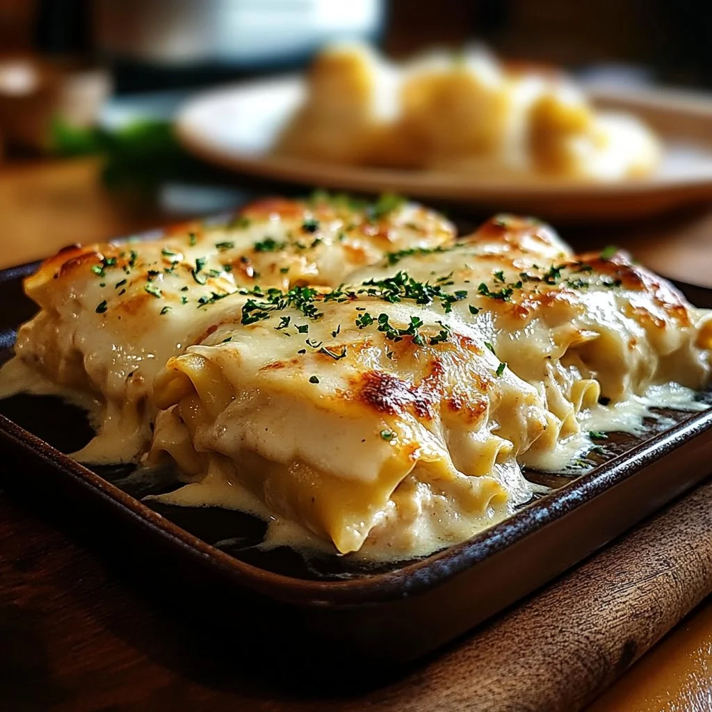 Lasagna Rolls with Alfredo Sauce and Chicken
