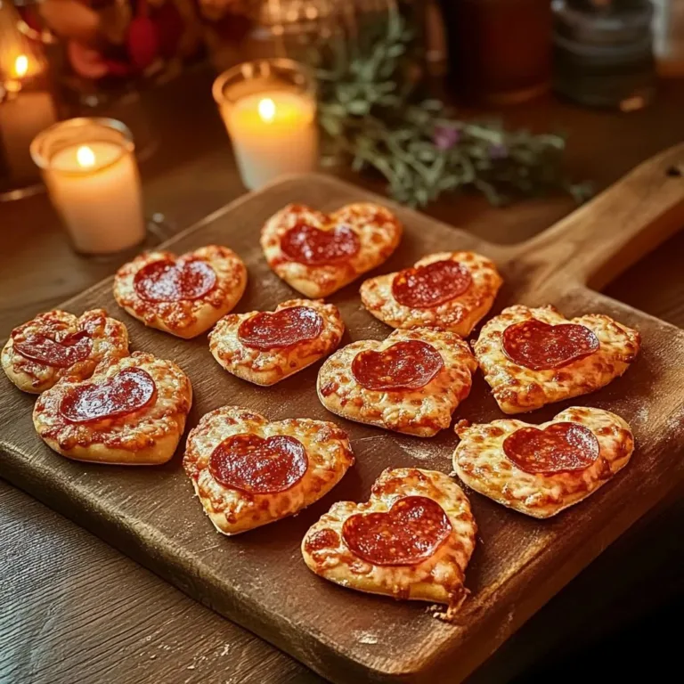 Mini heart-shaped pizzas decorated for Valentine's Day