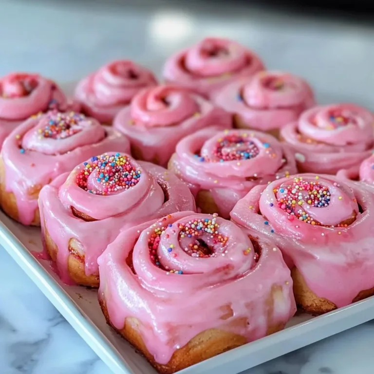 Pink Velvet Cinnamon Rolls topped with cream cheese frosting