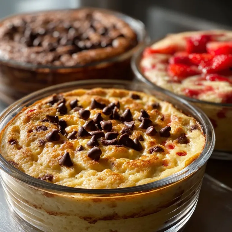 Delicious single serving fluffy baked protein pancake bowl topped with fruits