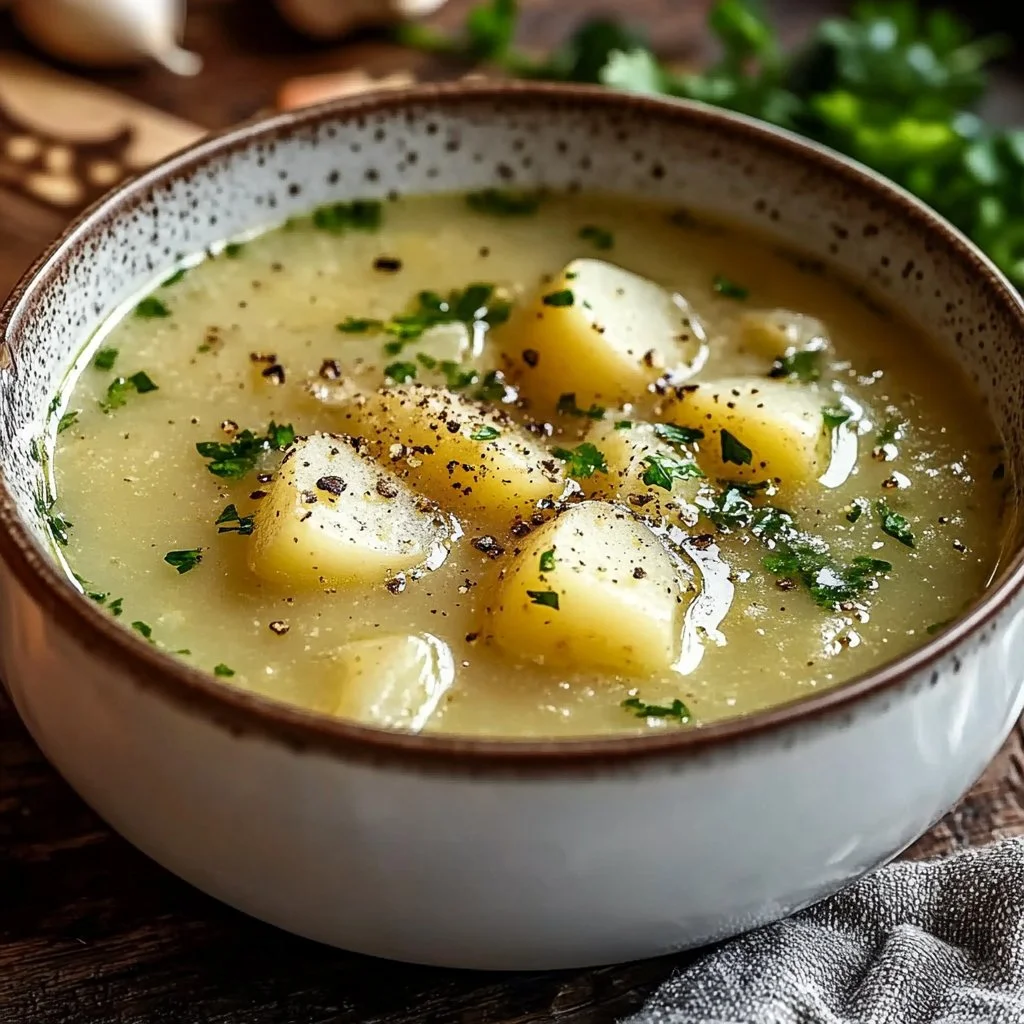 Soothing Hangover Cure Garlic Potato Soup - theamazingfood