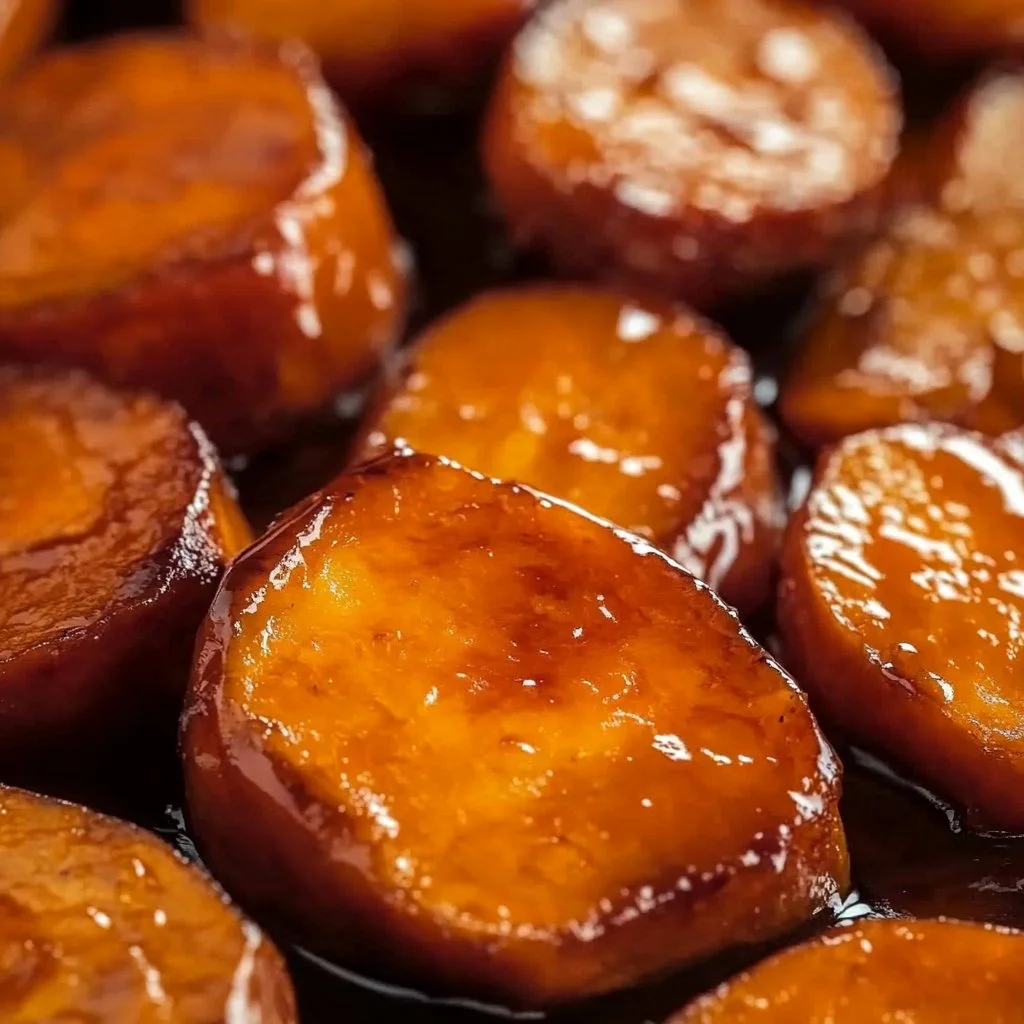 Southern candied sweet potatoes glazed with syrup and spices, a classic dish.