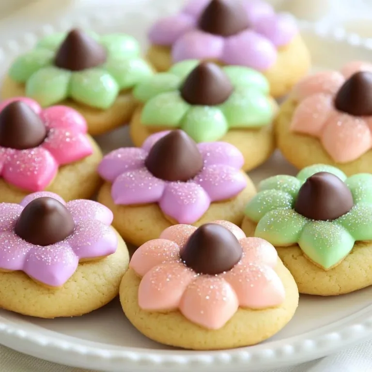 Plate of colorful Spring Blossom Cookies decorated with edible flowers
