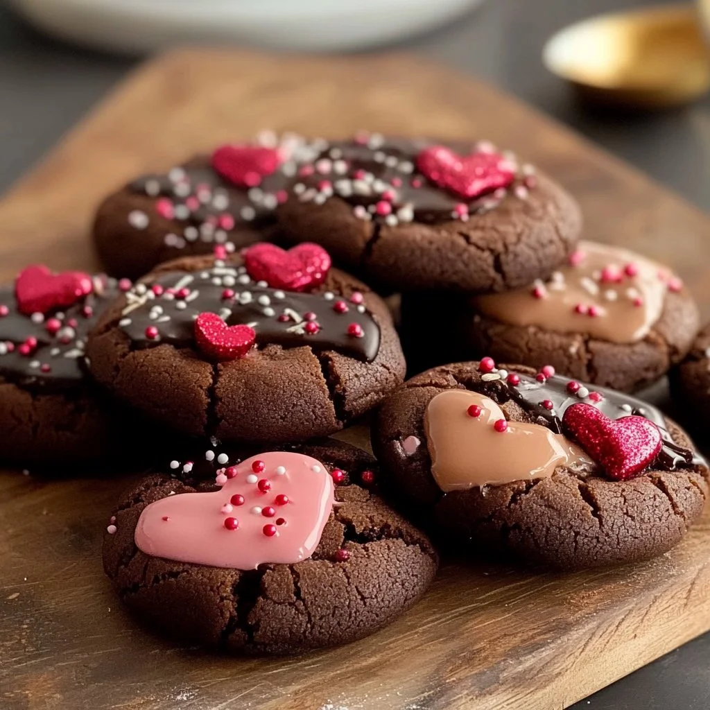 Delicious Valentine Ganache Cookies topped with rich chocolate ganache.