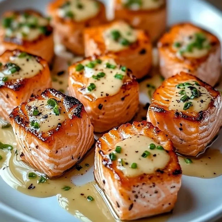 Delicious Bang Bang Salmon Bites served on a plate with garnishes