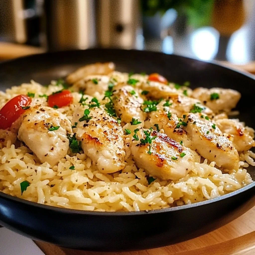 Chicken Scampi with Garlic Parmesan Rice