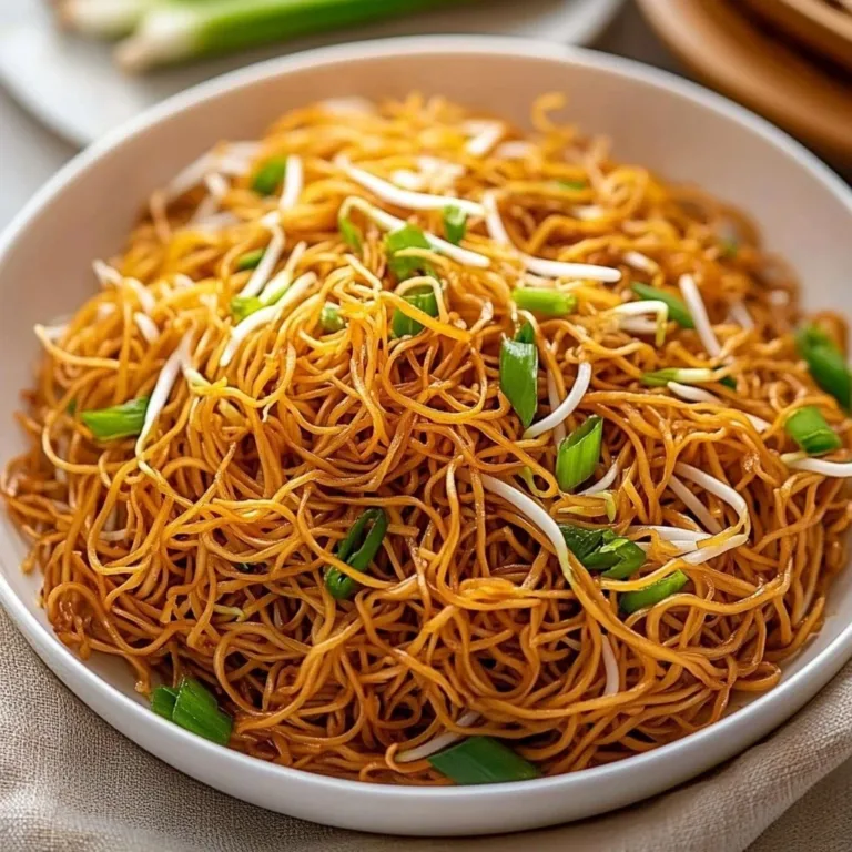 Delicious plate of Classic Chinese Chow Mein with colorful vegetables and noodles
