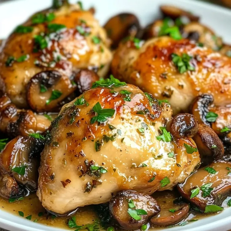Creamy garlic mushroom chicken thighs served with fresh herbs