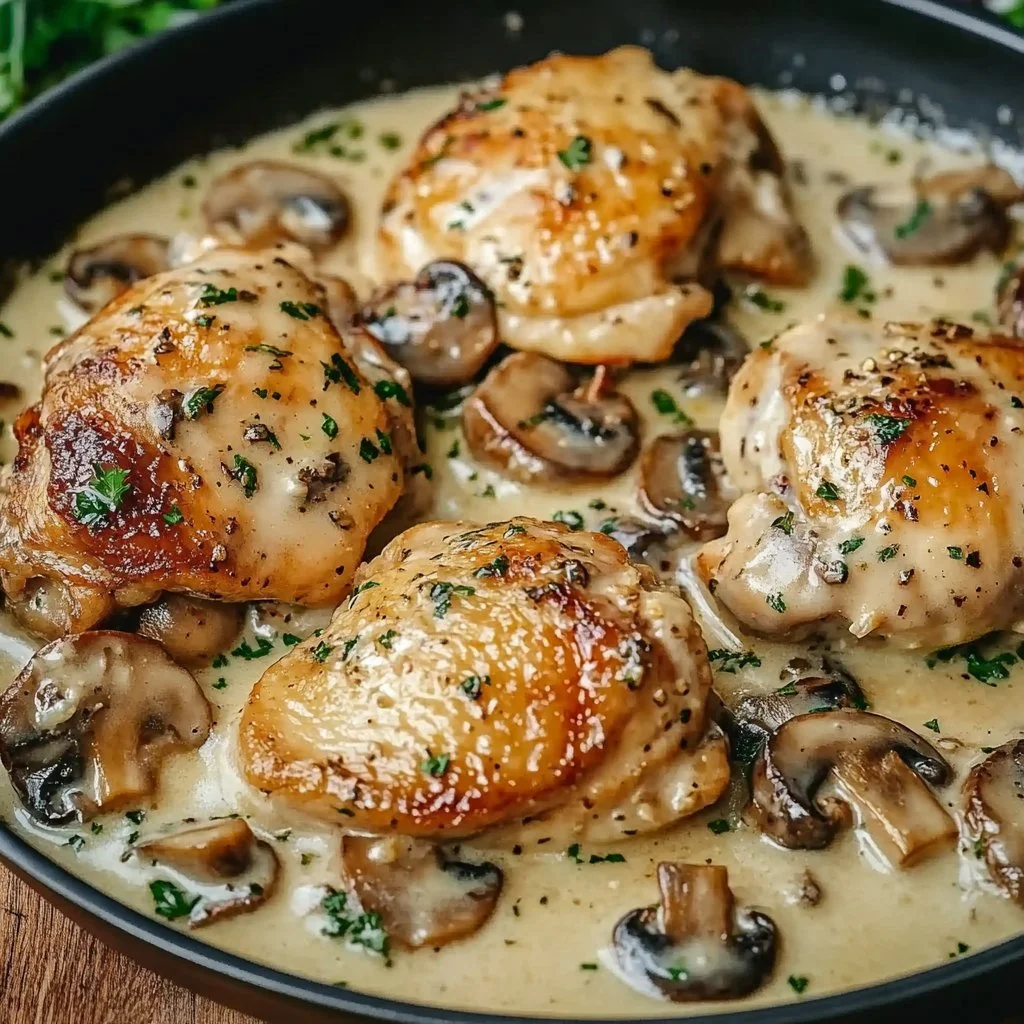 Creamy Garlic Mushroom Chicken Thighs