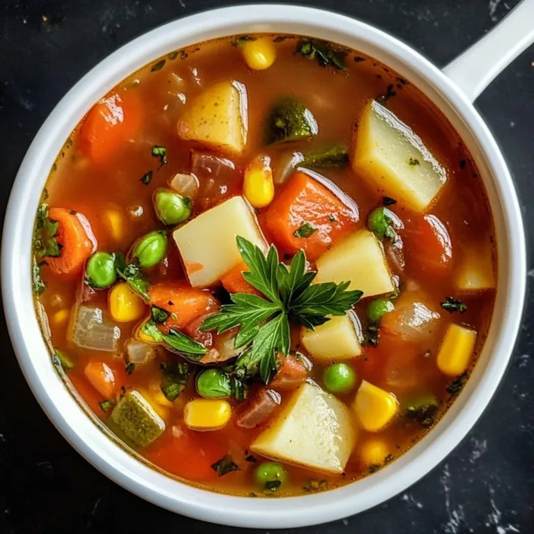 A bowl of easy vegetable soup filled with fresh vegetables and herbs.