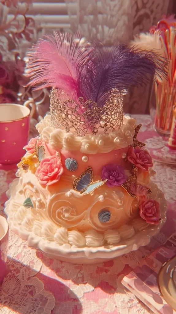 Colorful and elegant Fancy Nancy Cake with vibrant decorations and layers.