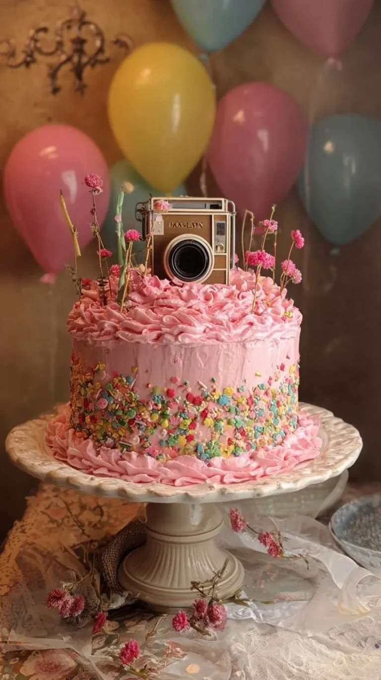 Delicious Fancy Nancy inspired cake decorated with colorful fondant and accents.