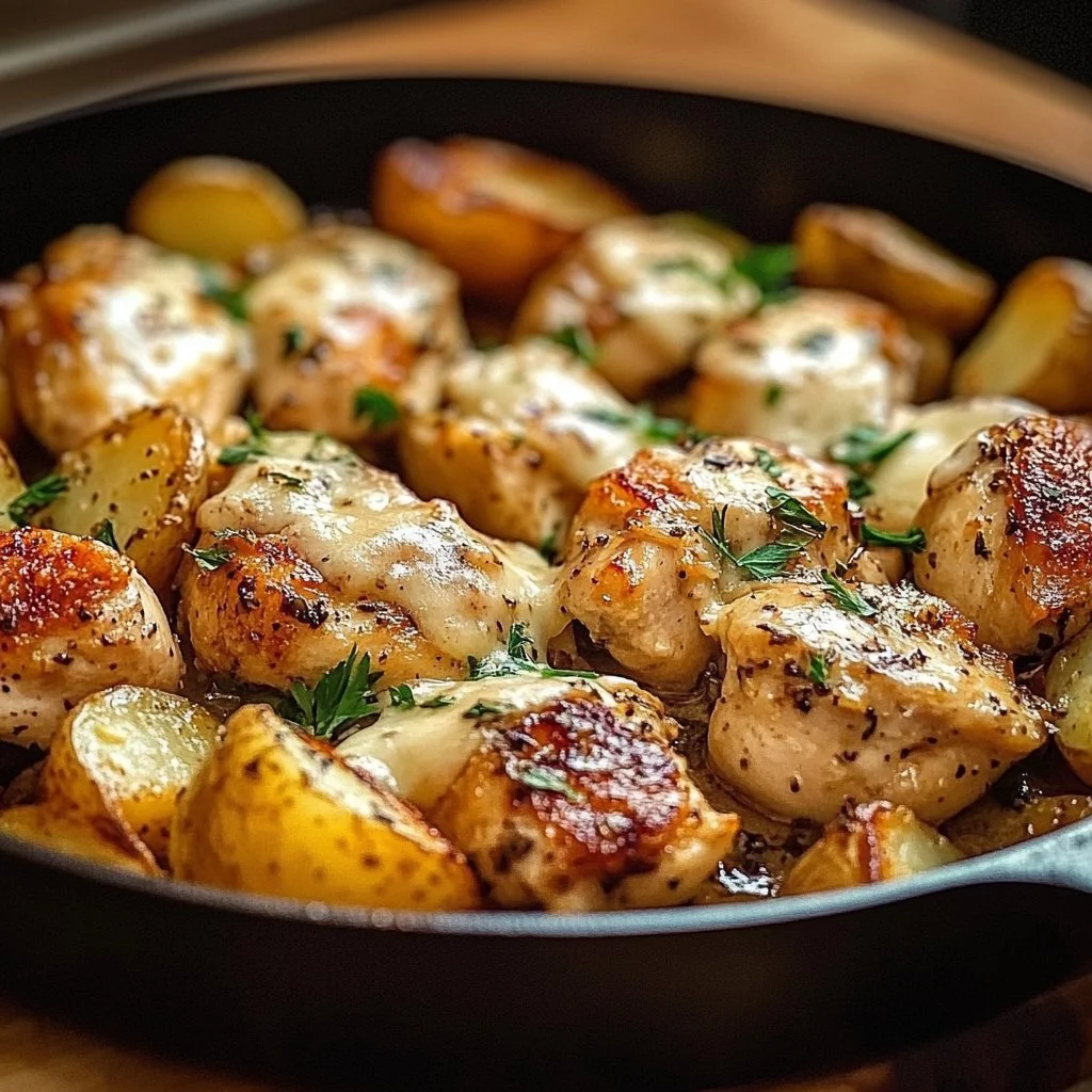 Garlic Parmesan Chicken and Potatoes Skillet