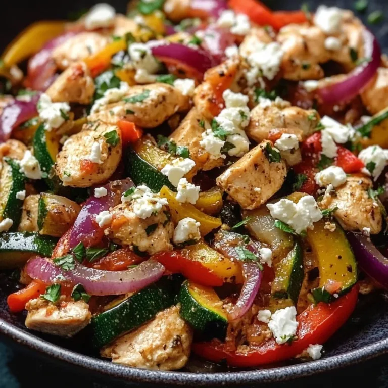 Healthy Mediterranean Chicken stir fry with colorful vegetables and herbs