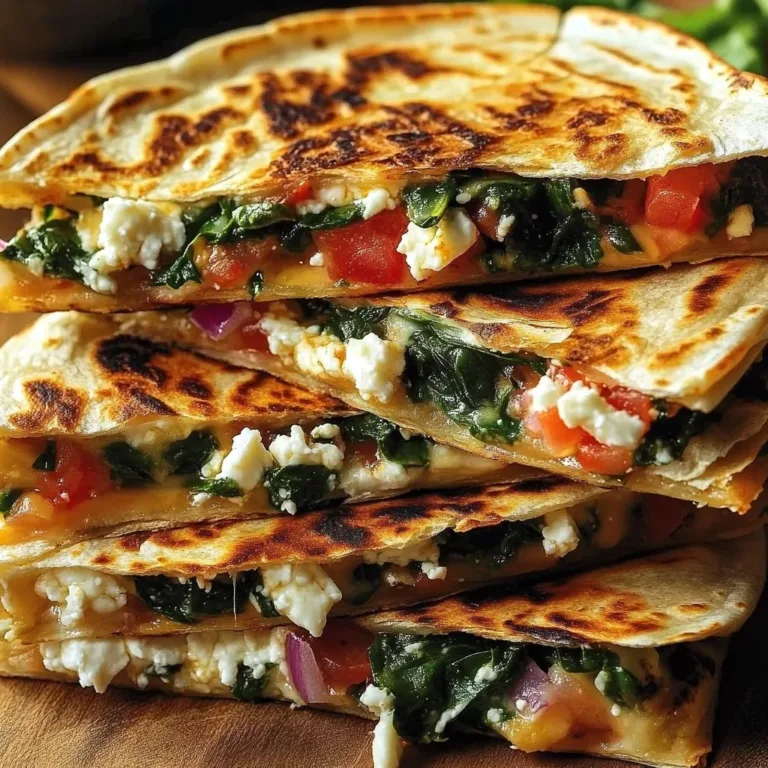 Mediterranean Quesadillas filled with spinach, feta, mozzarella, and red onion