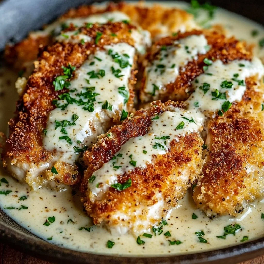 Parmesan Crusted Chicken with Creamy Garlic Sauce – Easy Family Dinner Recipe