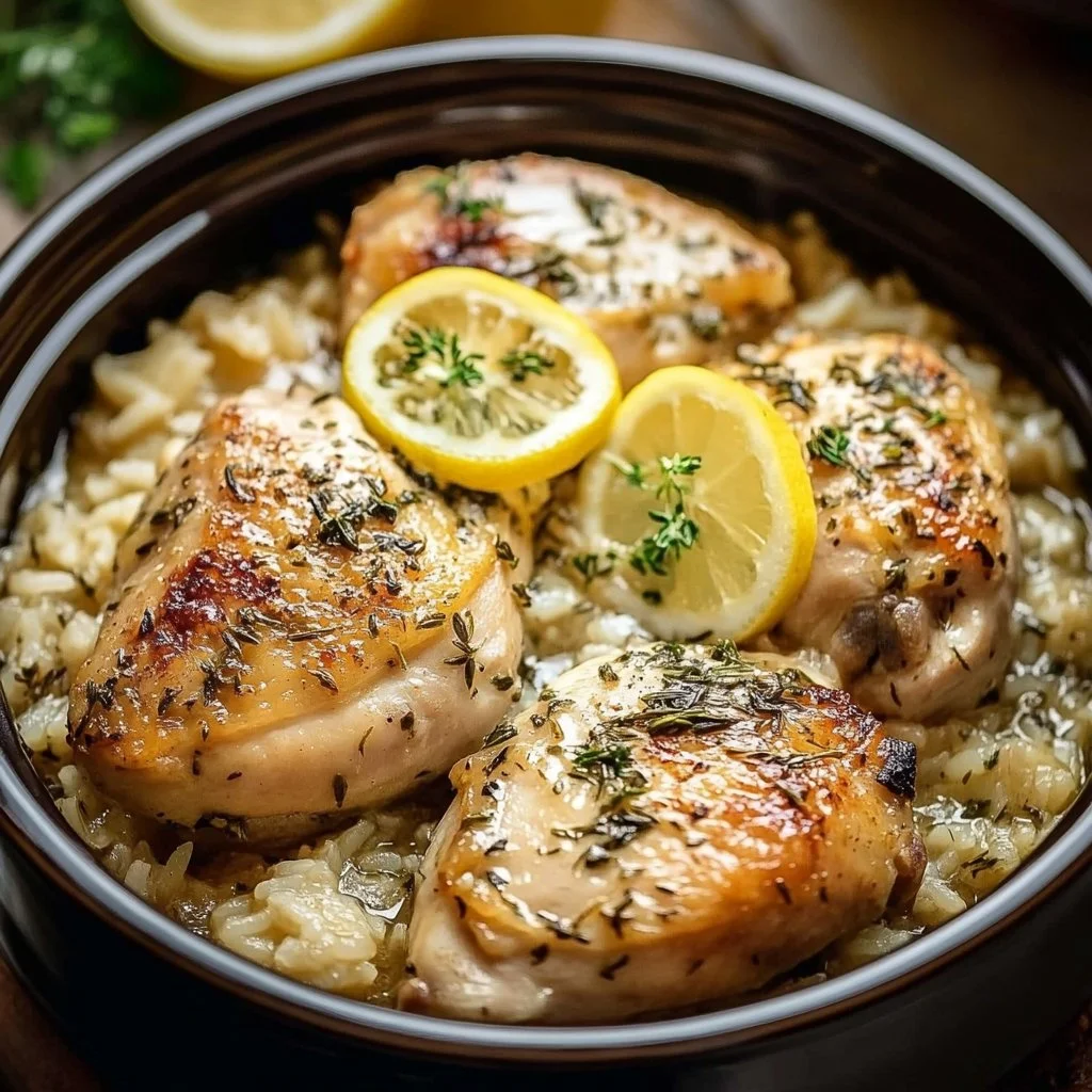 Slow Cooker Lemon Herb Chicken and Rice