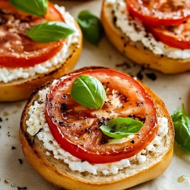 Tomato and Cottage Cheese Open Bagels served on a plate