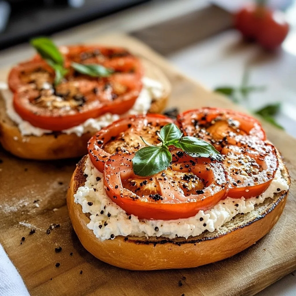 Tomato and Cottage Cheese Open Bagels